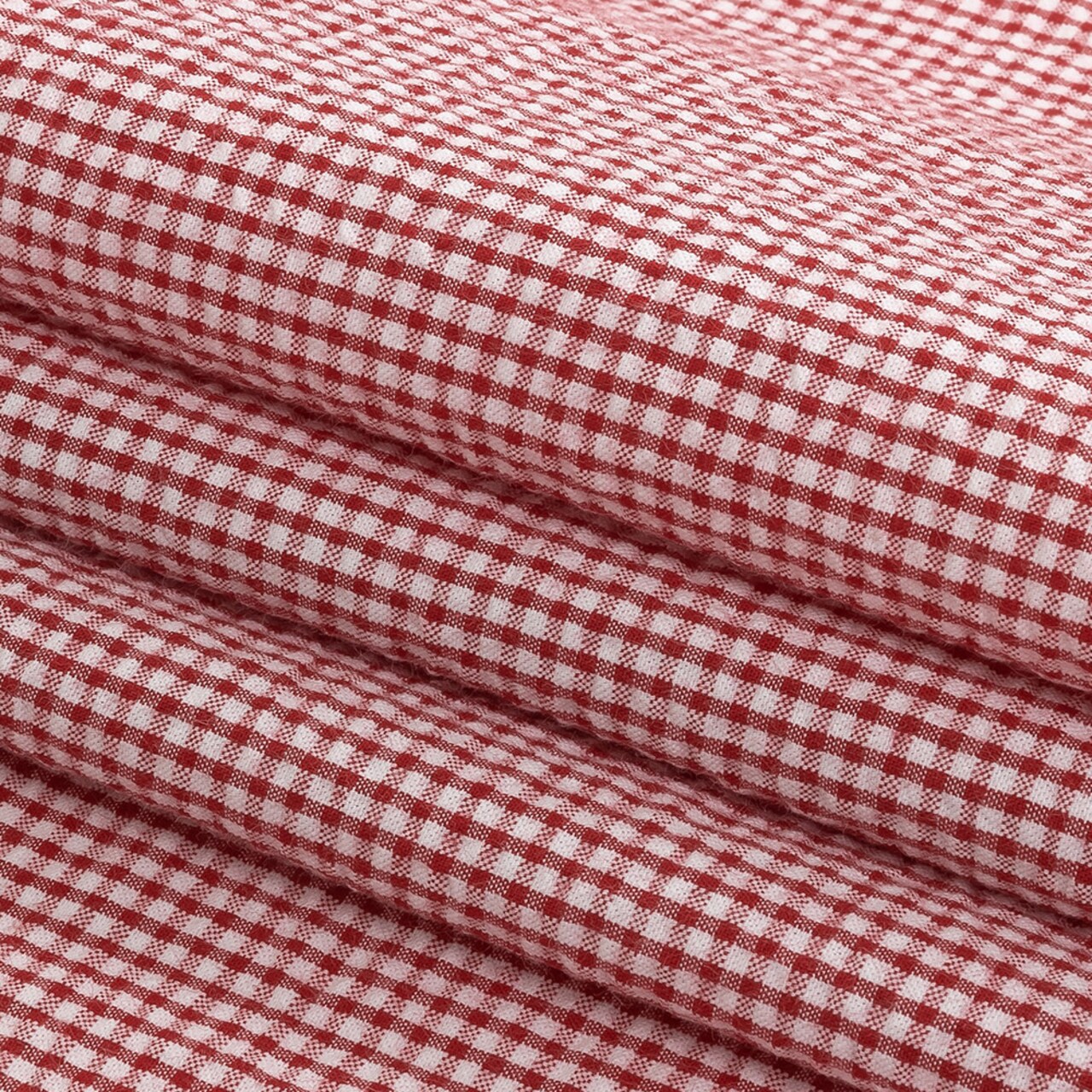 1 Yard Red Gingham Organic Cotton Seersucker Lightweight Fabric